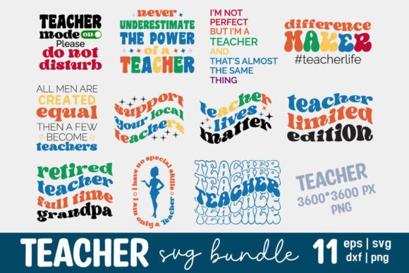 Teacher Life Cute Retro Funny Svg Bundle for Graphics and Crafts
